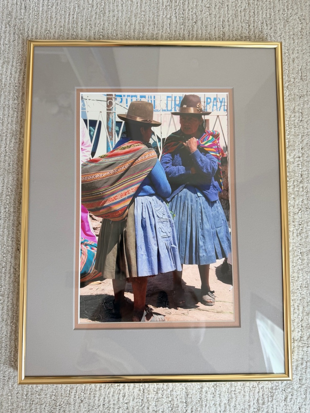 Vintage Framed Cultural Photograph Aymara Women Peru Bolivia Glossy Gold Frame